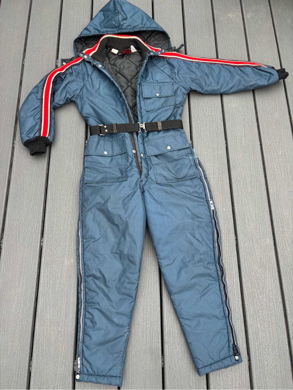 Vintage DACO Women’s Small One Piece Ski Suit Retro Racing Stripe